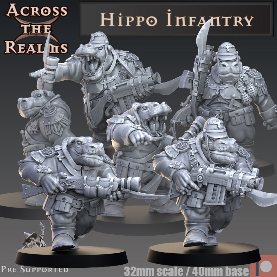 DnD Hippo Infantry Squad of 3