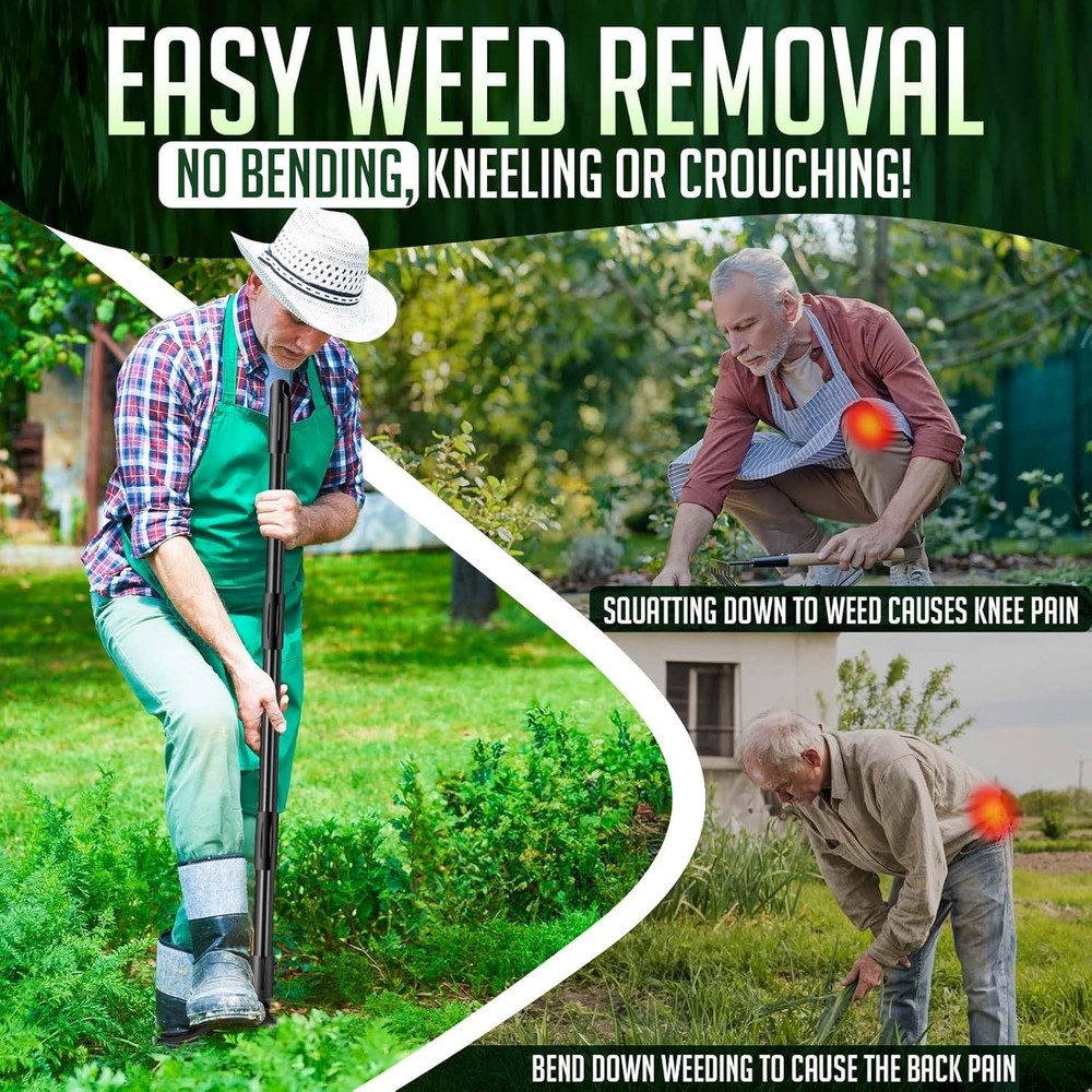 Weed-Puller-Tool-with-Long-Handle, 63" Adjustable Stand Up Weeding Tool with Hea