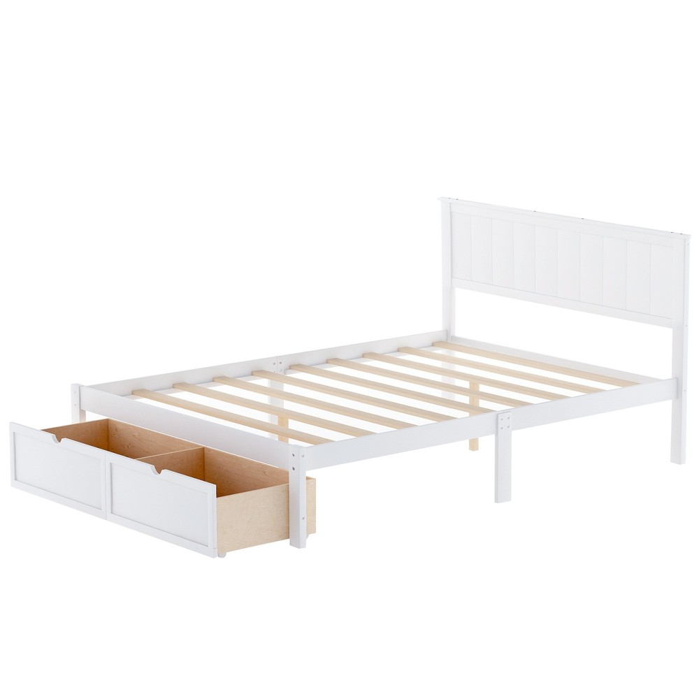 Full Size Platform Bed with Under-bed Drawers, White,Assembly required