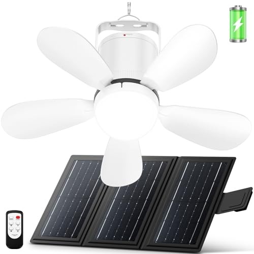 Solar Ceiling Fan Light, Foldable Solar Panel Portable Medium Ceiling Fan