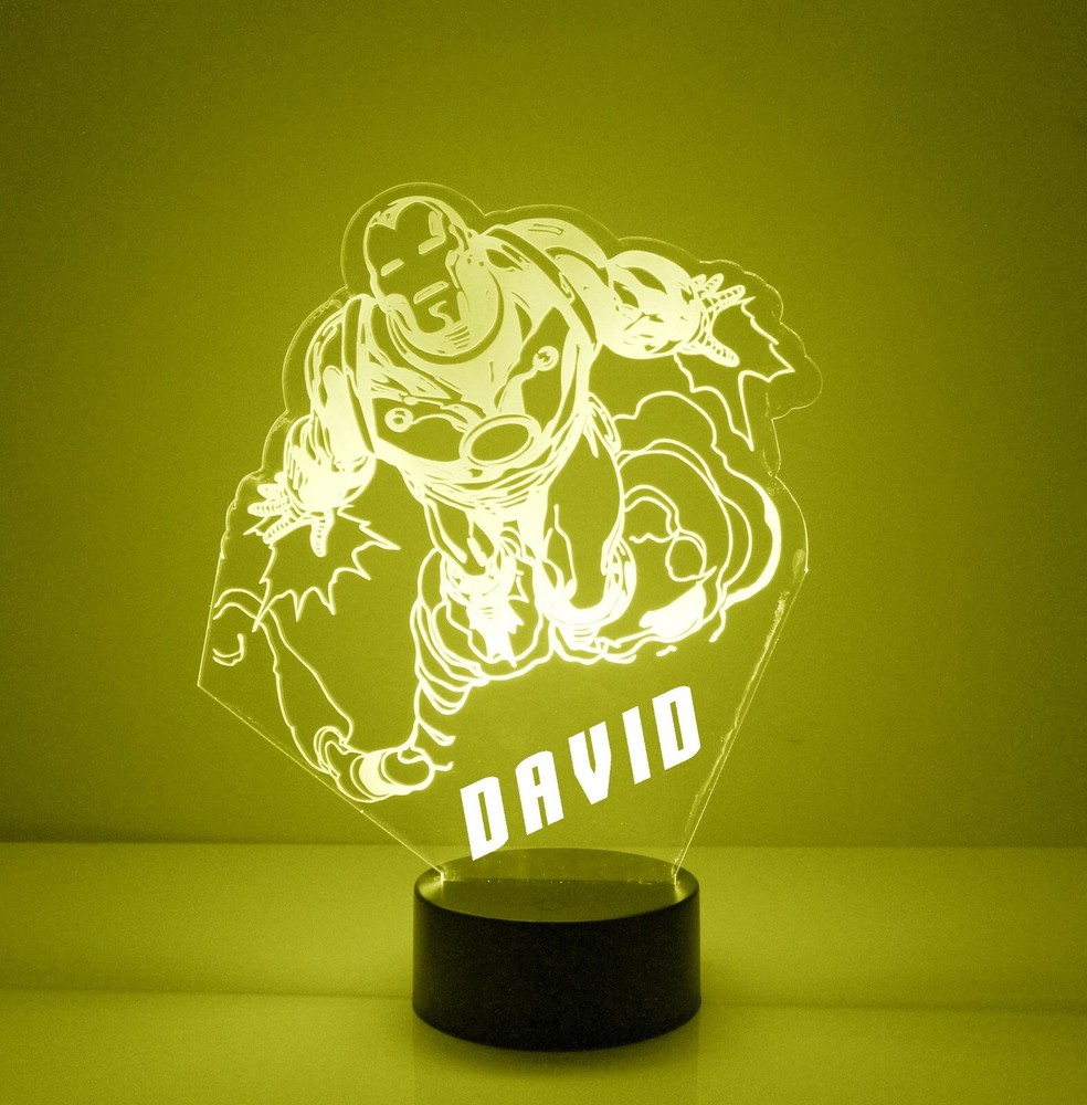 Iron Man, Personalized Marvel Avengers LED Night Light Lamp with Remote Control