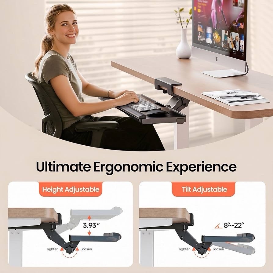 Klearlook Upgraded Ergonomic Keyboard Tray Under Desk, Adjustable Sliding