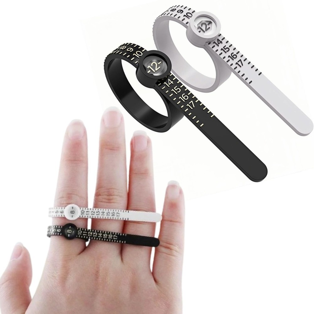 2 Pcs Ring Sizer Measuring Tool, Reusable Finger Size Ruler with black, white