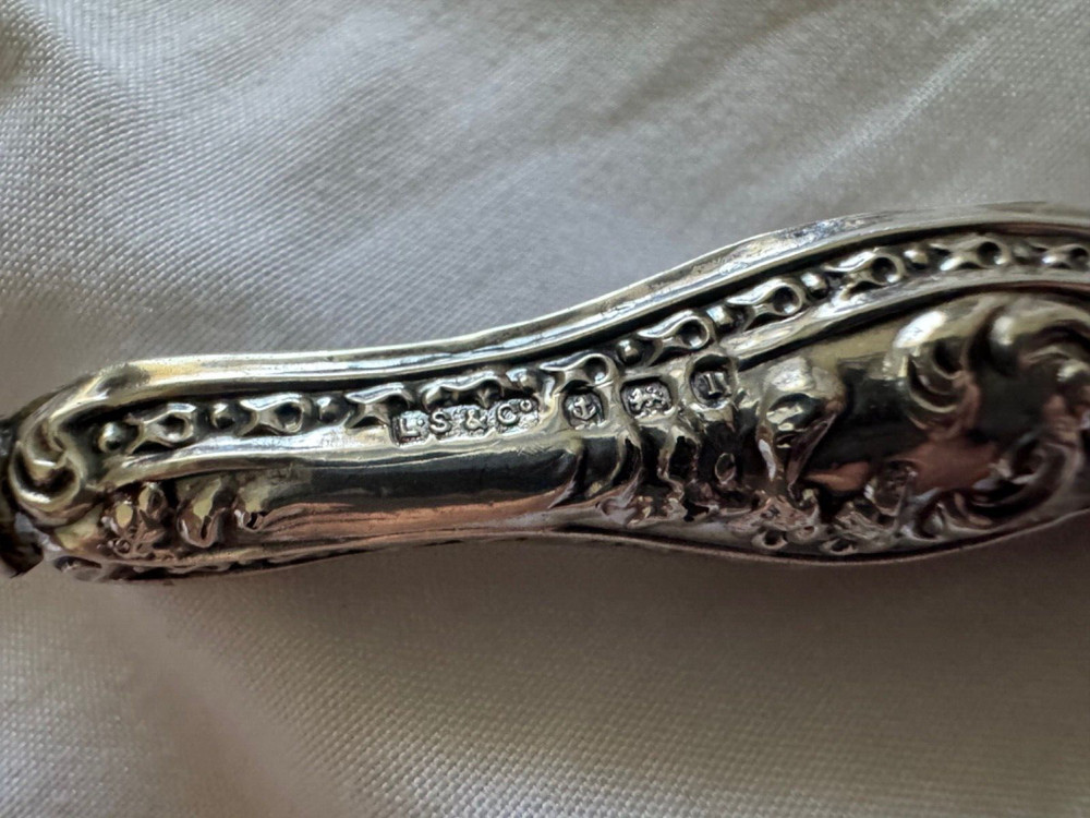 Antique Lionel Smith & Co. Sterling Silver Handle Button Hook Scrolling Design