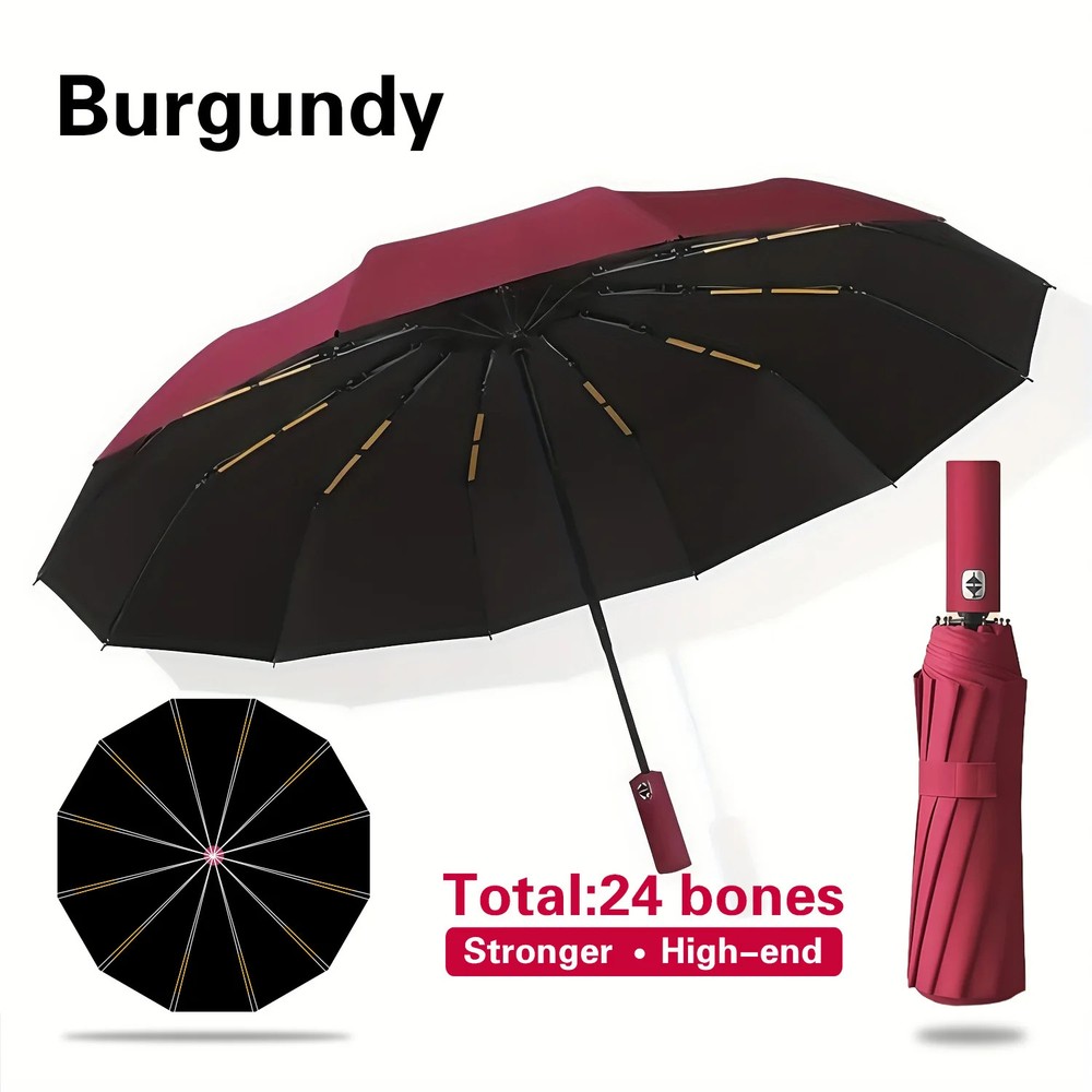 Automatic Folding Umbrella Double-Sided 24 Rib Windproof - Heavy Duty Compact Tr