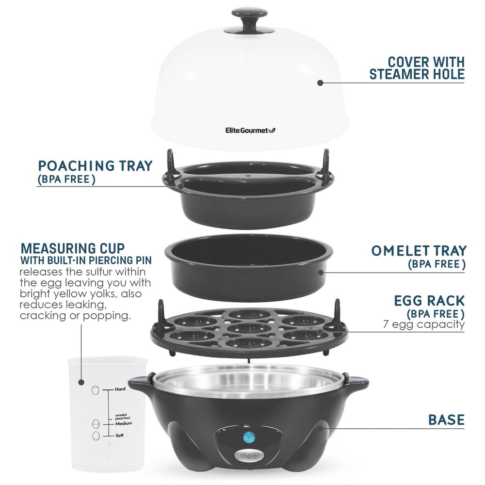 Rapid Egg Cooker set 7 Eggs Ash Grey Steamer kitchen tool kit