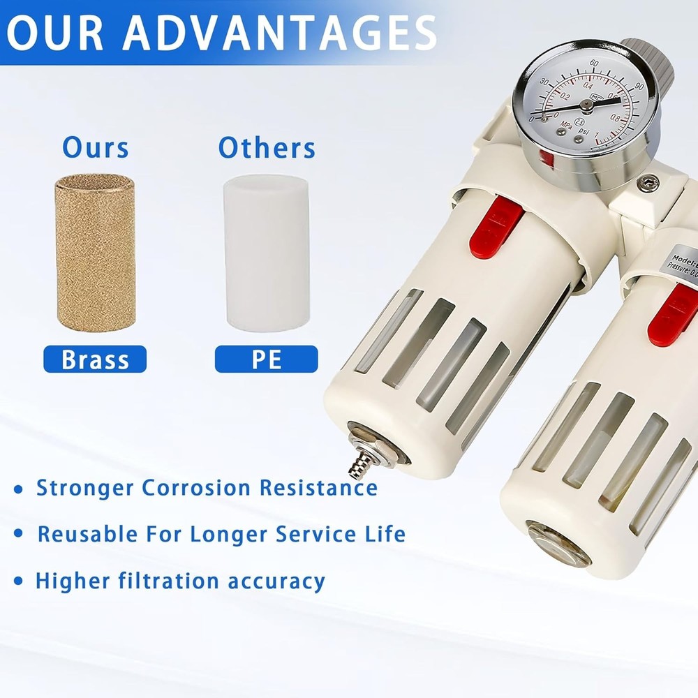 WeiTeng 1/2" NPT Compressed Air Filter Regulator Combo, 5 Micron Brass Filter