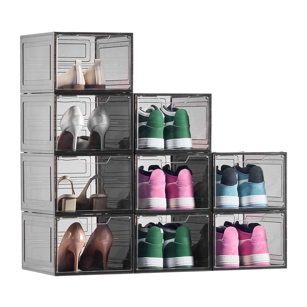 Shoe Storage Boxes 9 Pack Stackable Shoe Boxes US Size 13 Transparent Black