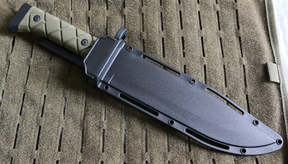 14” Fixed Blade Knife Black Blade Full Tang Rubber Handle Sawback Sharp Bayonet