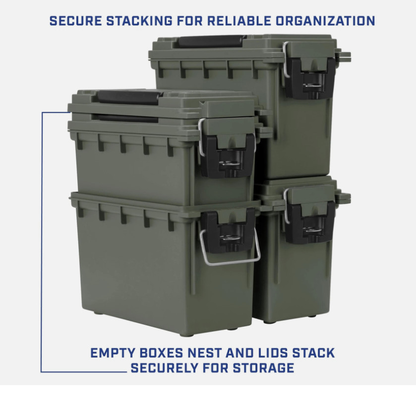12626 Ammo Storage Box Stackable .30 Cal Field Boxes Water and Dust Resistant...