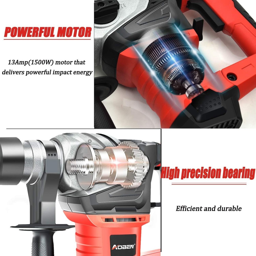 Corded 13 Amp Rotary Hammer - Efficient Demolition with Comprehensive Tool Kit