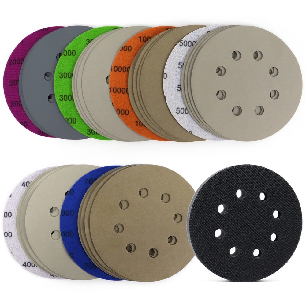 5inch Silicon Carbide Sanding Disc 3000-10000 Assorted Grit W/Pad Hook Loop 21Pc
