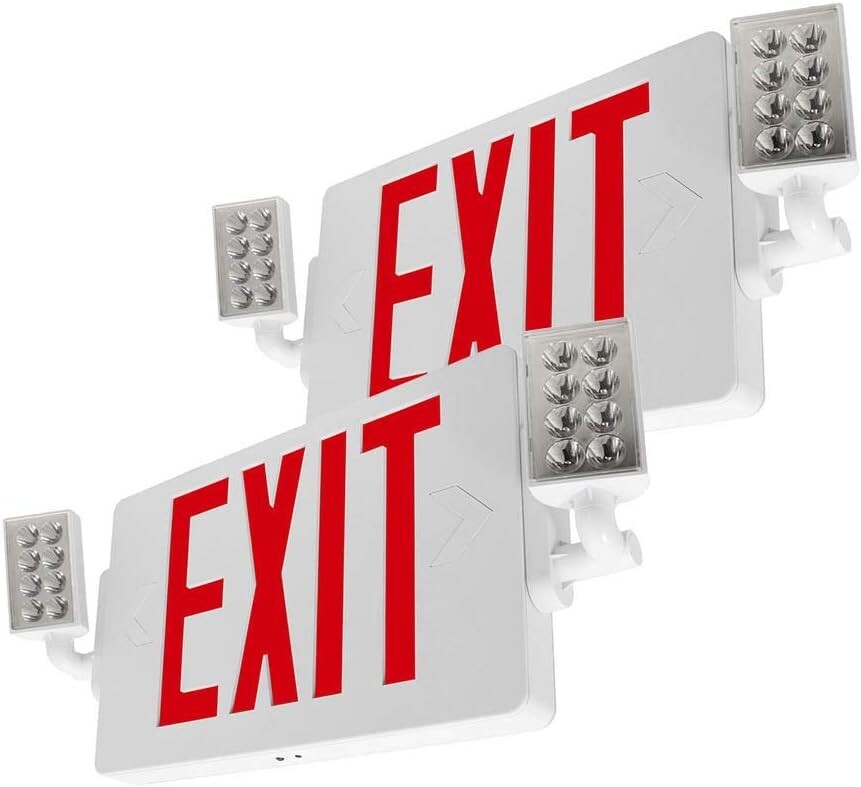 LFI Lights | Thin Red LED Exit Sign Em Light Combo | COMBOT-R-W-BB-2 (2 Pack)