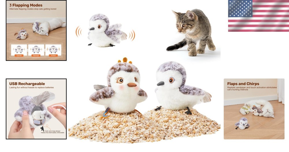 Realistic Flapping Sandpiper Cat Toy Pair