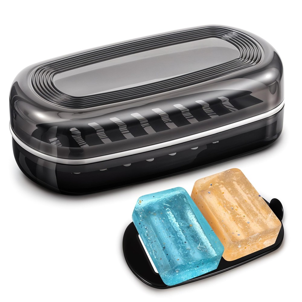 Bar Soap Travel Case with Lid Large Holder Black
