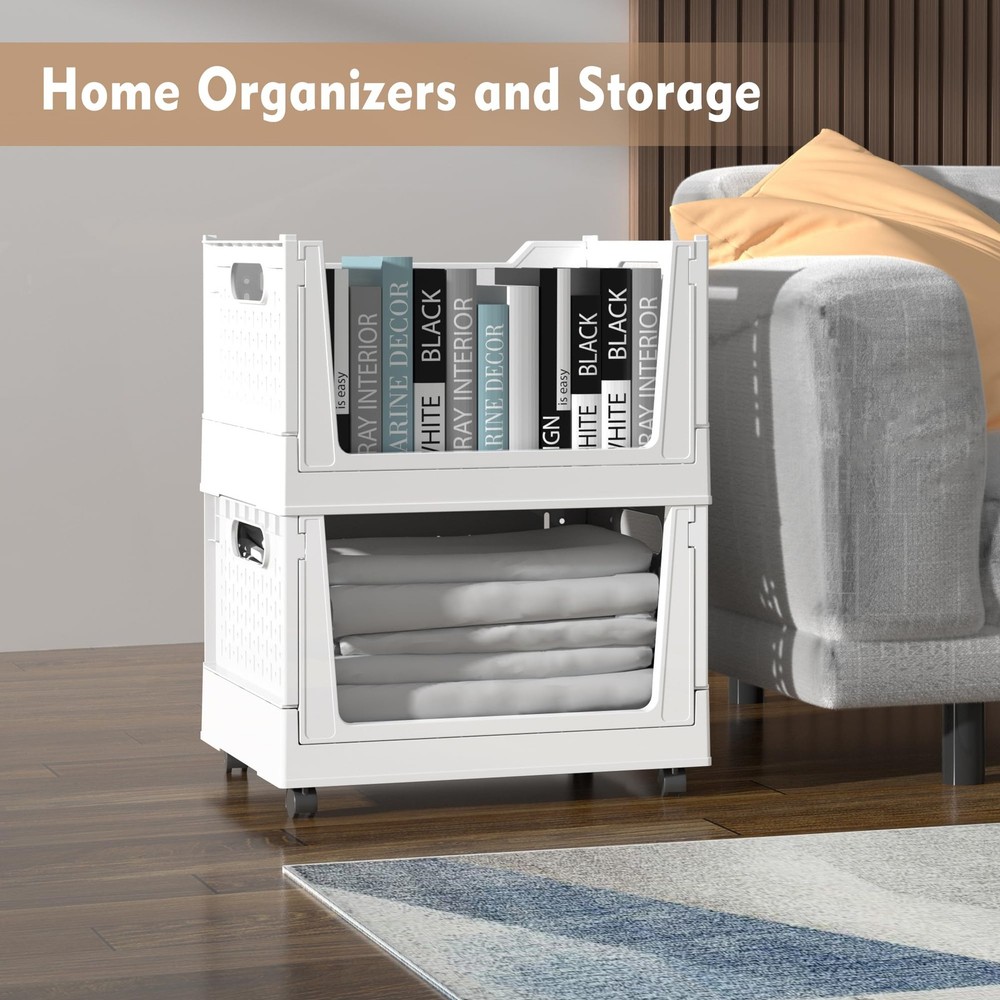 Stackable Plastic Storage Basket, 3 Pack Foldable Closet Organizers and Stora...