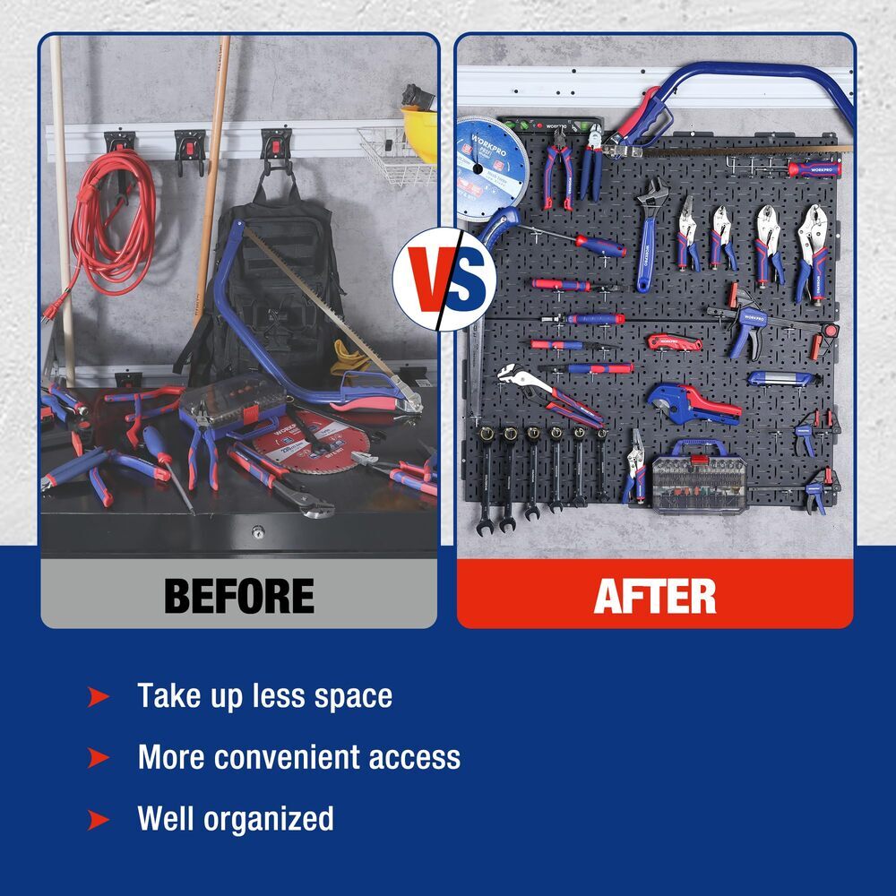 WORKPRO 60" Adjustable Workbench & 2 Pack Metal Pegboard Rubber Wood Workstation