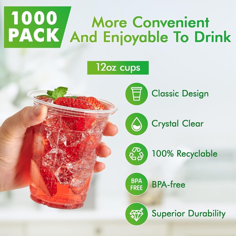 12 oz PET Plastic Cold Cups (98mm) - 1,000 CT