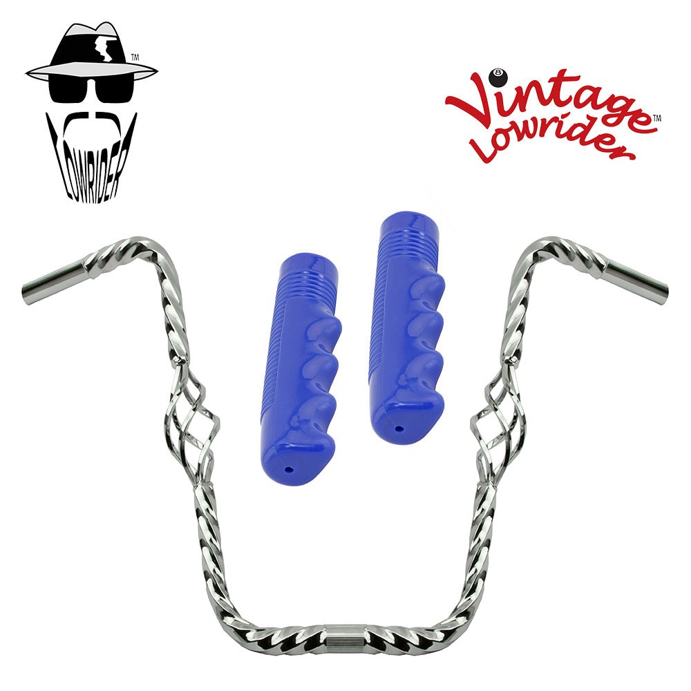 Lowrider Cage Twisted 16" 25.4 Handlebar Chrome 120 Grips Solid/Blue