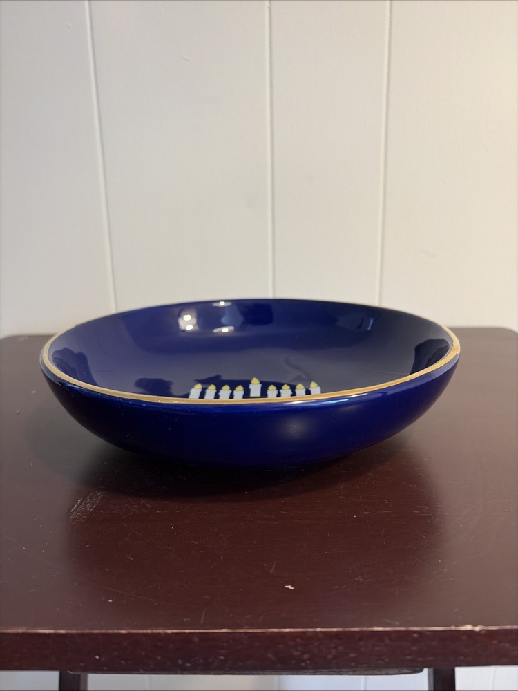 Blue Ceramic Menorah Serving Bowl Made By Palm Tree Co.