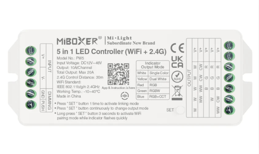 PW5 - 5 in 1 LED Controller (WiFi + 2.4G) Output Max 20A