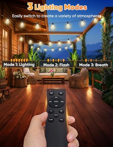 Brightever 120FT LED Outdoor String Lights with Remote, Patio Lights Waterproof