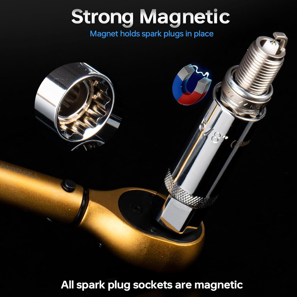 10PCS Magnetic Spark Plug Socket Set with Torque Wrench 3/8 Drive, 10-45 FT.LB (