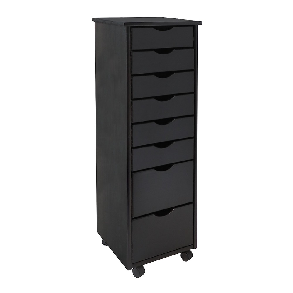 Jela Solid Wood 6+2 Drawer Roll Cart in Black