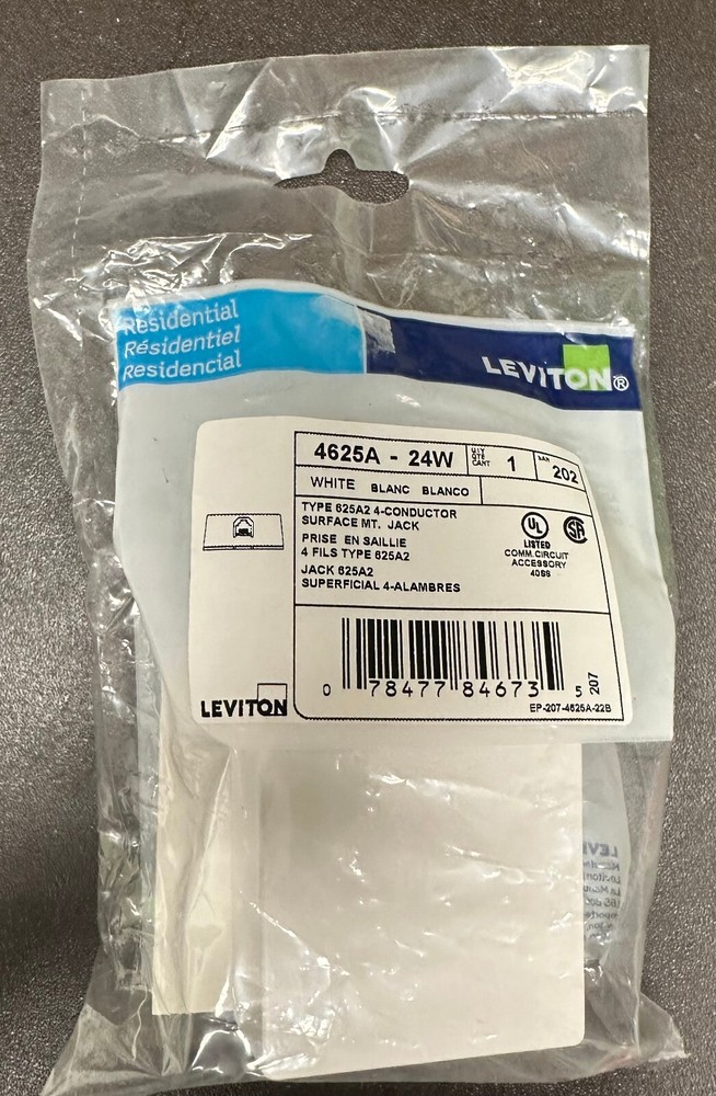 LEVITON 4625A-24W SURFACE MOUNT PHONE JACK WHITE