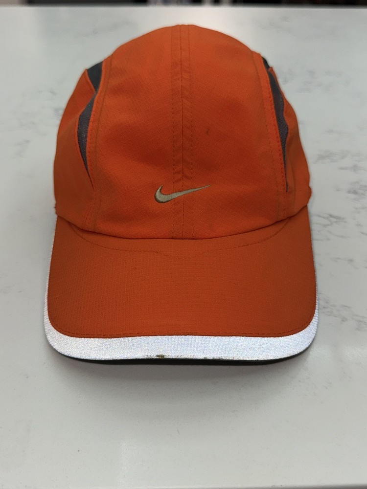 Vintage Nike Performance Hat Cap Strapback Orange Tailwind 7 Panel Reflective