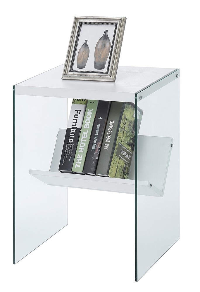 Convenience Concepts SoHo End Shelf Table, White/Glass End Table