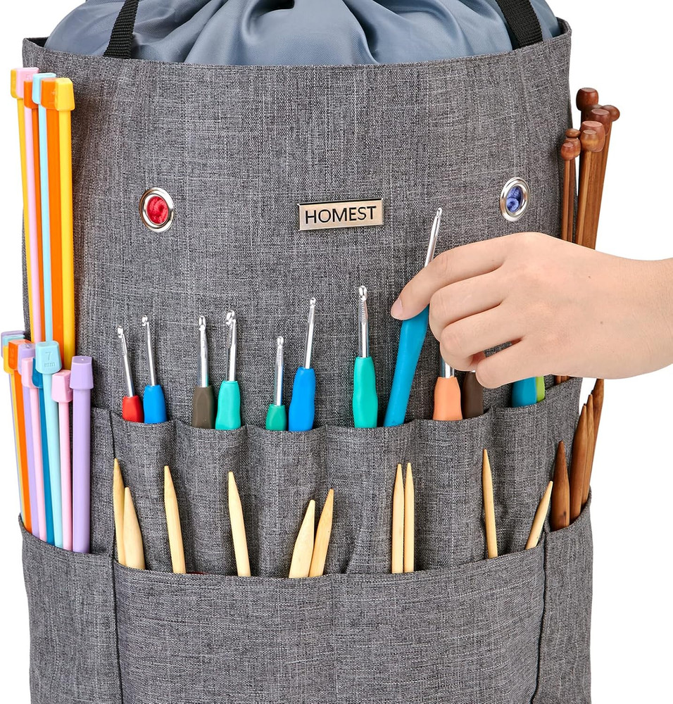 Large Crochet Bag with Customized Front Compartment for Knitting Accessories, Ya