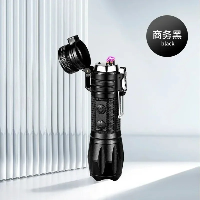 Outdoor Windproof Double Arc Pulse USB Lighter Portable Powerful Flashlight