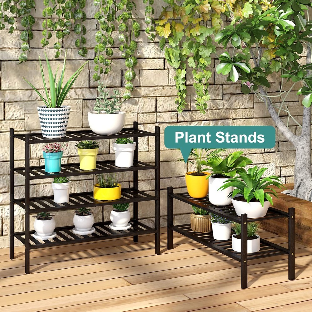 4-Tier Black Bamboo Shoe Rack for Entryway, Stackable | Foldable | Natural, S...