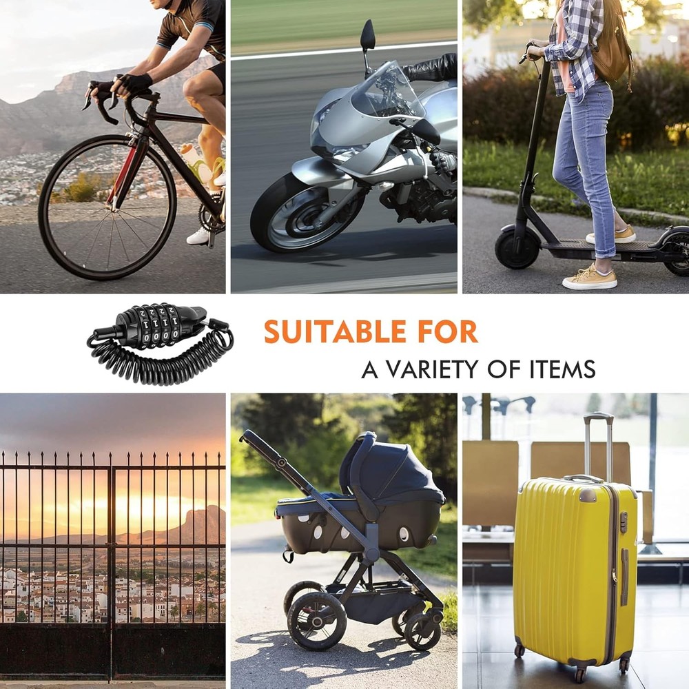 Motorcycle Helmet Lock, Portable Password Combination Security Lock 59 Inch Cabl