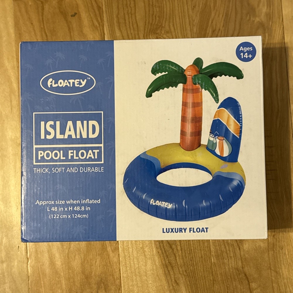 Floatey Island Pool Float 48” Palm Tree Inflatable Lounge New Open Box