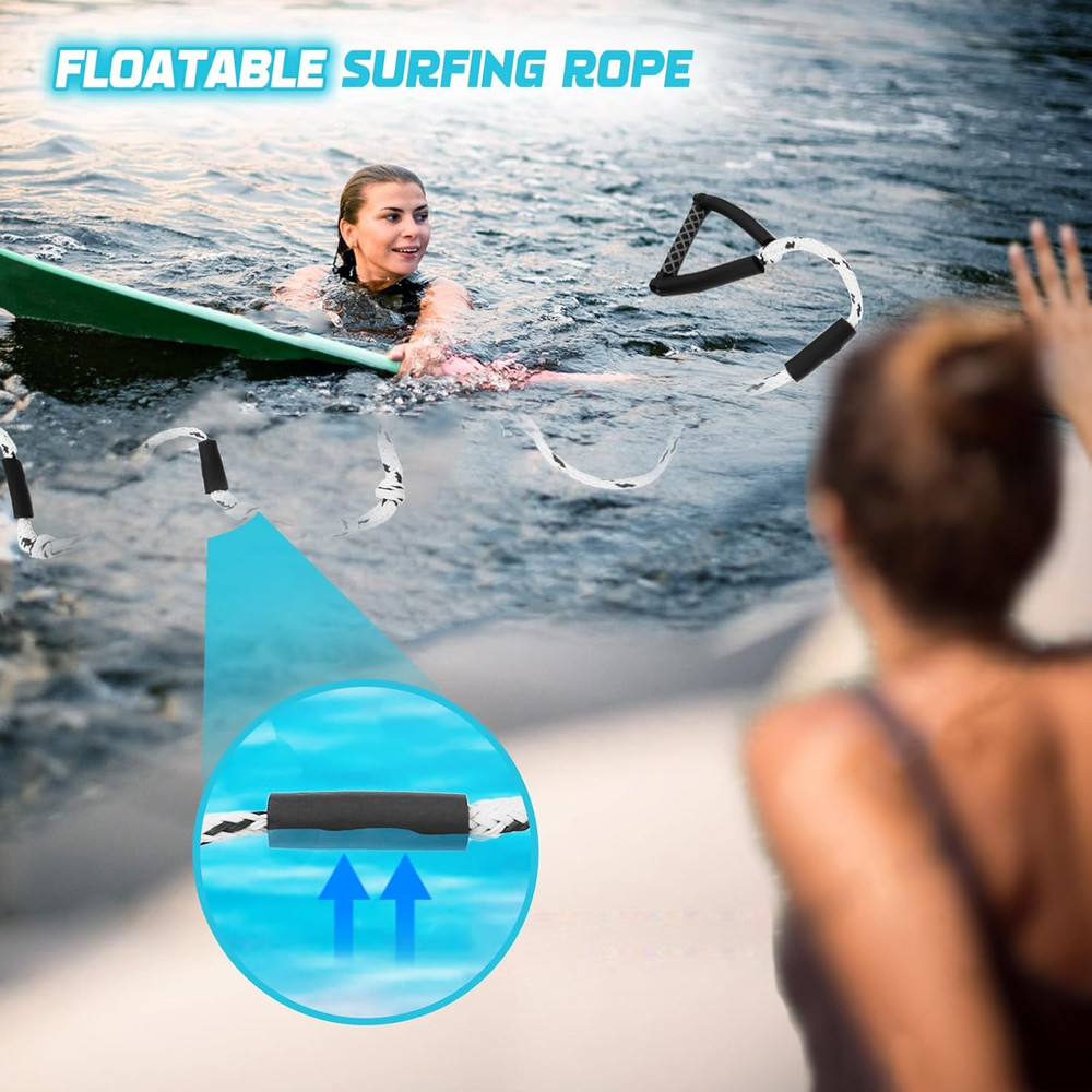 Wakesurf Rope - 25Ft Floating Wake Surf Ropes and Handle, 4 Sections Adjustable