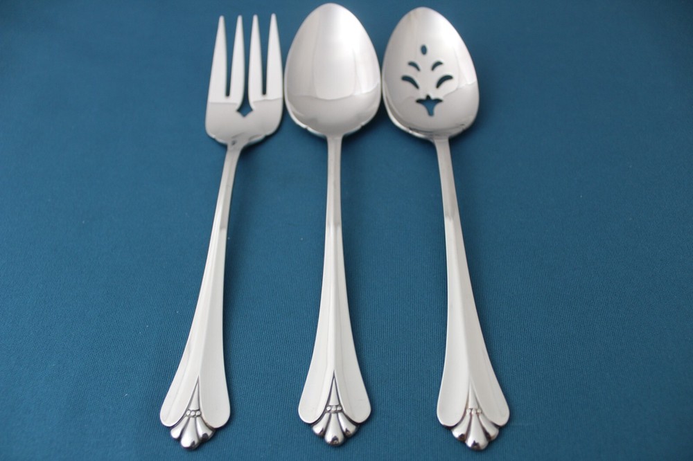 3pc Serving Tablespoon Fork Pierced Oneida ROYAL FLUTE Community