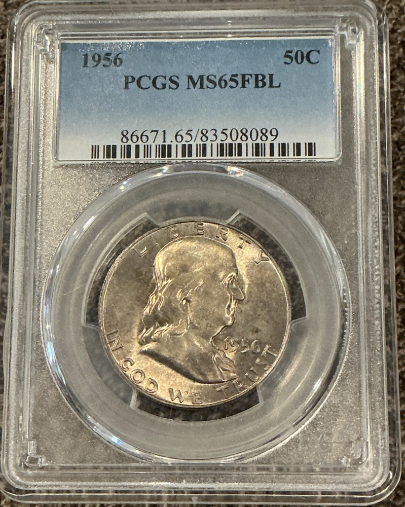1956 Franklin Silver Half Dollar PCGS MS65FBL Nice Light Toning