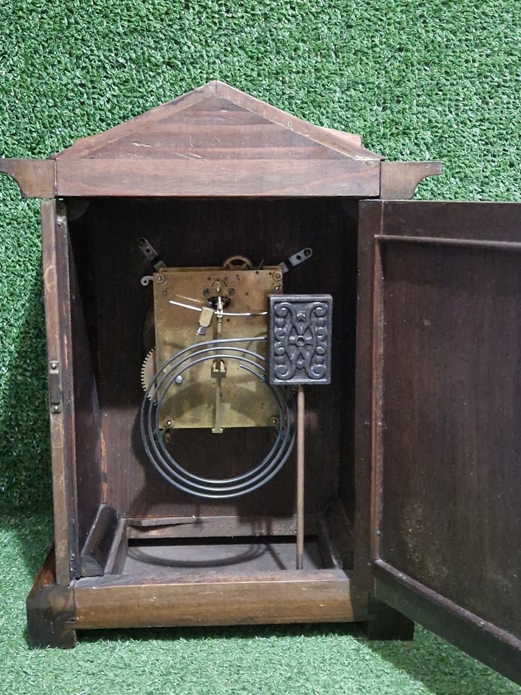 Vintage Wall Mantle Clock Oak Case Missing Key Untested Unbranded