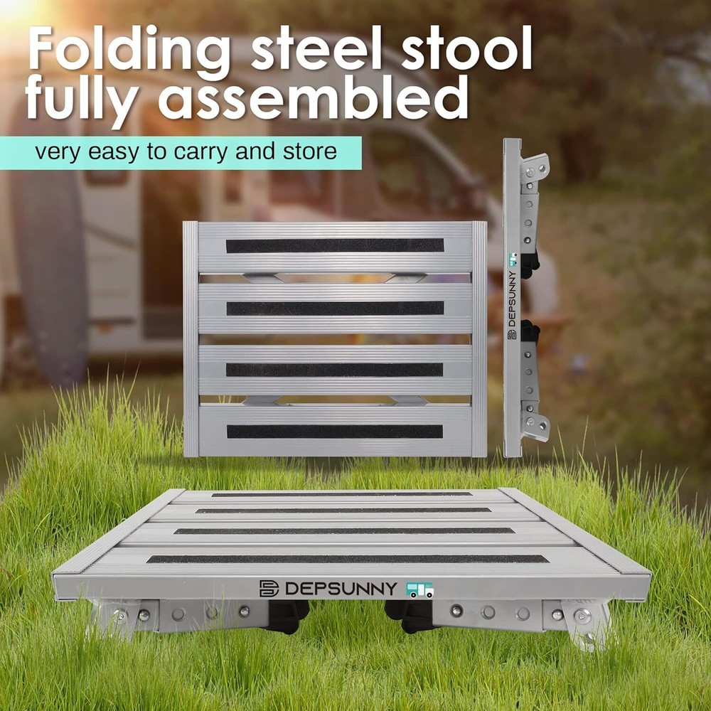 Adjustable Height Aluminum RV Step Stable Foldable Platform Step Stools Non-Slip