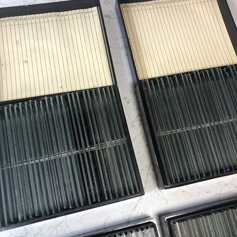 UNIQUE Vintage Adams Microscope Micro-Slides Boxes with 101 Specimen Slides