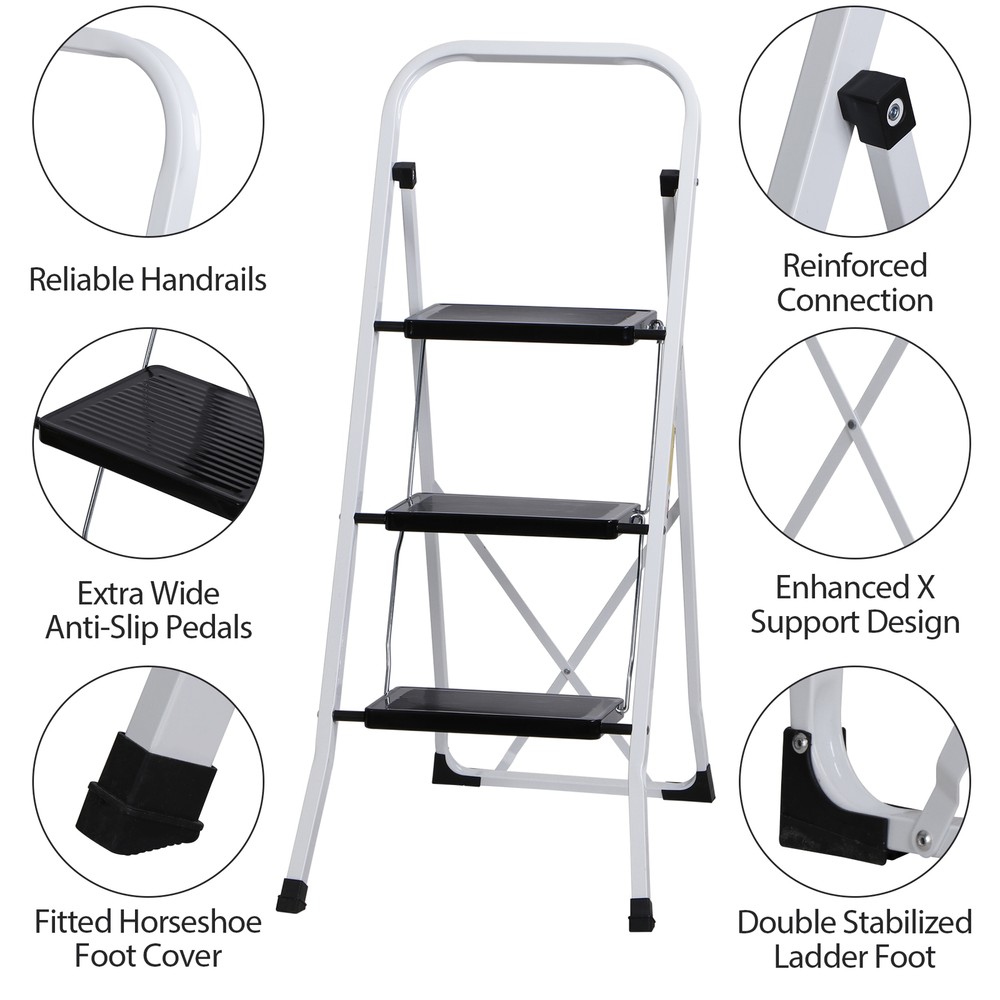 3 Step Ladder Folding Step Tool Pedal Anti-Slip for Kitchen Garage Library Home