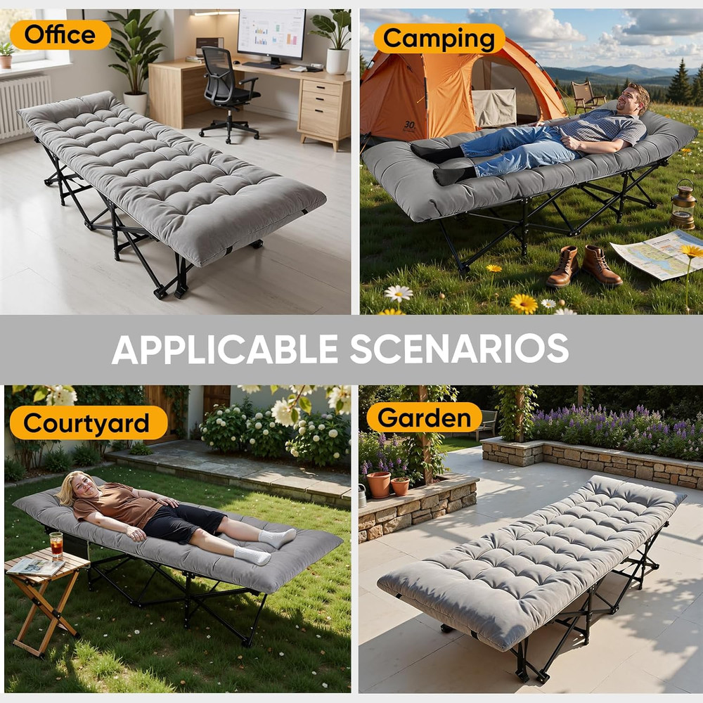 Camping Cot with Thick Mattress,Quick Set-Up Sleeping Cots Bed with Side Pocket
