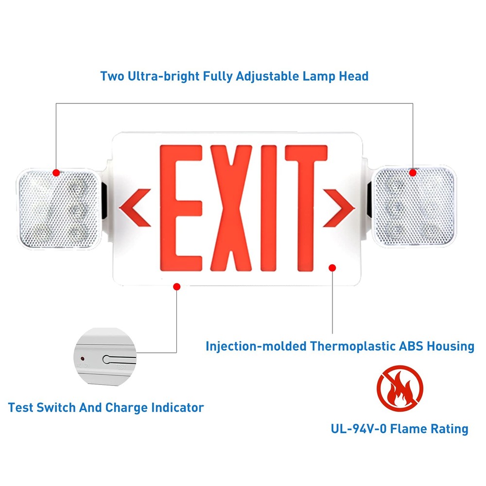 OSTEK LED Exit Sign with Emergency Light, Double-Sided Red Exit Sign Combo wi...