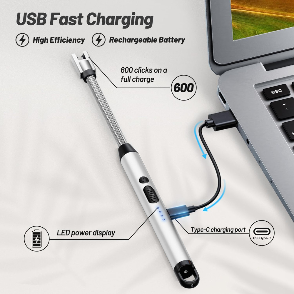 Electric Candle Lighter, Safty Lock, USB Type-C Port, Rechargeable Lighter, Wind