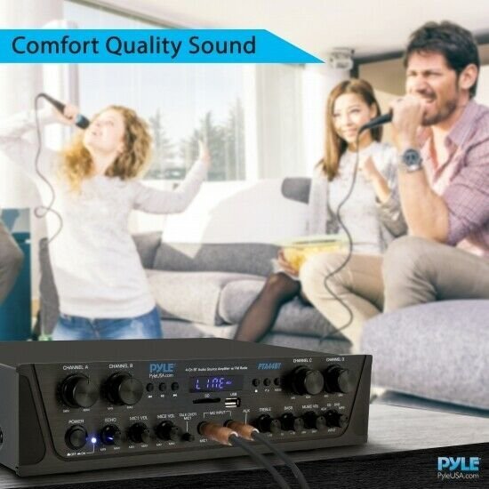 Pyle PTA44BT 4-Ch. Bluetooth Amplifier Stereo Receiver System, with FM Radio