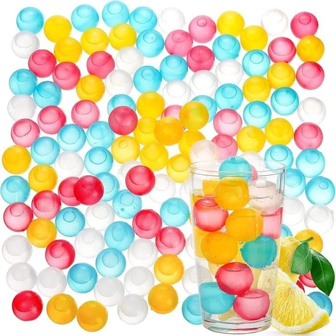 200 Pack Reusable Ice Cubes for Drinks, Colored Plastic, Round for Cocktails,...
