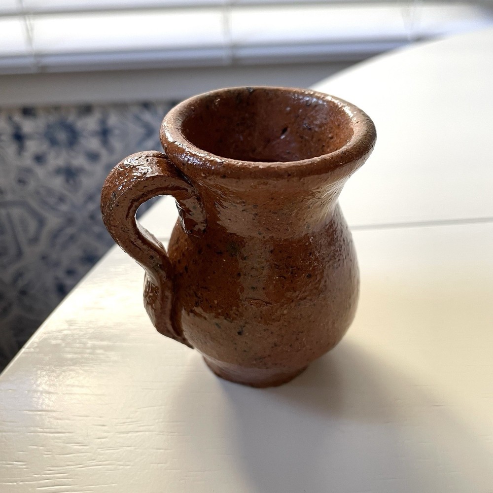Vintage small speckled redware pottery creamer rustic