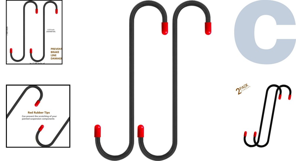 2 PCS Durable Brake Caliper Hanger Hooks with Red Rubber Tips for Safe Repairs